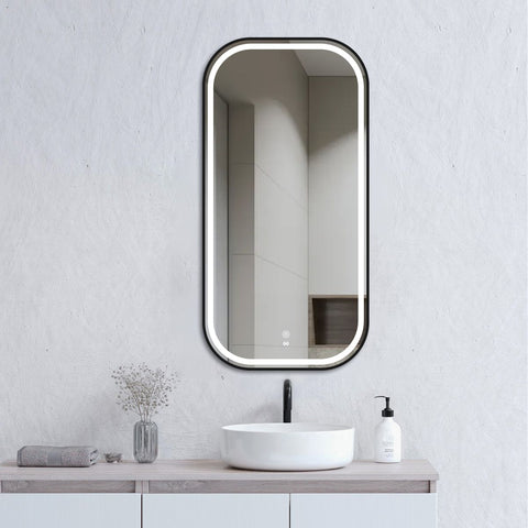 NEWPORT LED Soft Square Metal Frame Mirror 900x450mm Matte Black