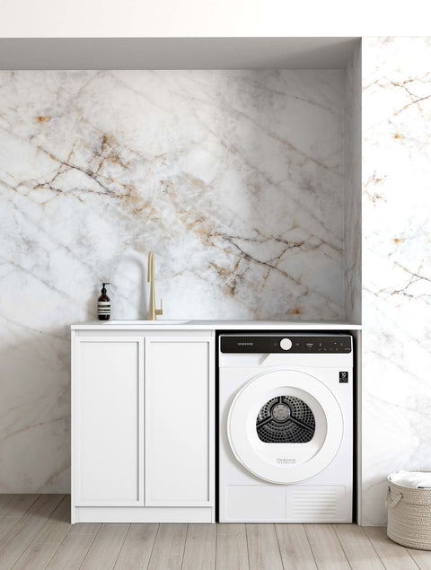 Hampshire White Base Laundry Cabinet with Stone Top and Sink 1300x600x900mm