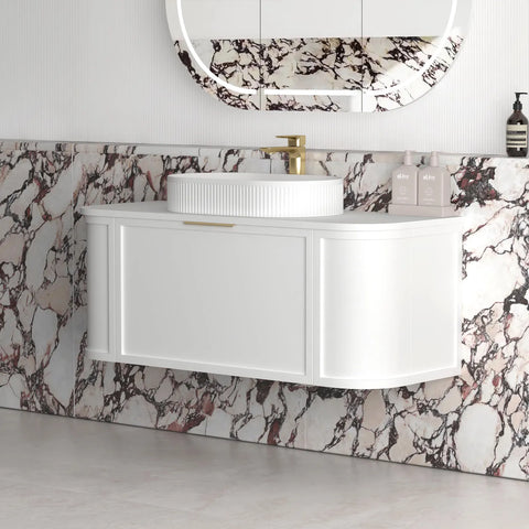 Lancaster Wall Hung Curve Vanity Satin White (All Size)