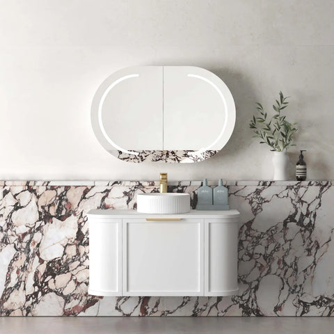 Lancaster Wall Hung Curve Vanity Satin White (All Size)