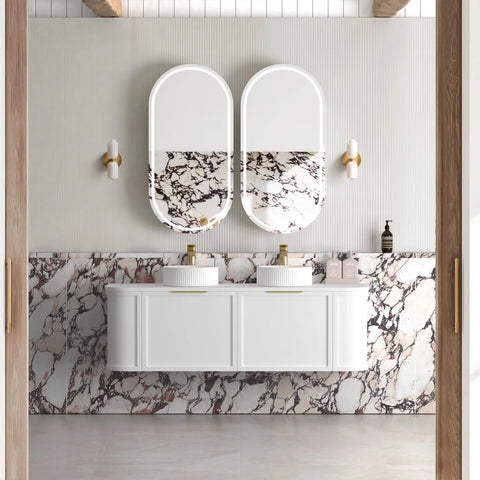 Lancaster Wall Hung Curve Vanity Satin White (All Size)