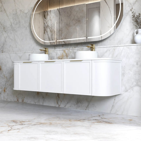 Lancaster Wall Hung Curve Vanity Satin White (All Size)
