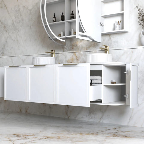 Lancaster Wall Hung Curve Vanity Satin White (All Size)