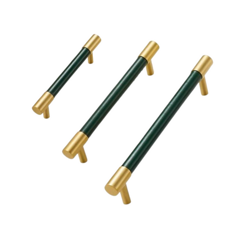 Kara Solid Brass & Leather Handle | Gold & Green