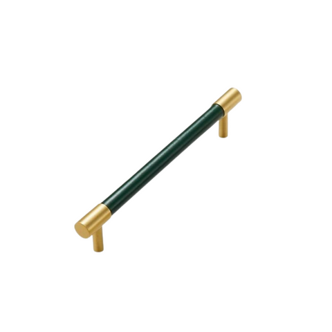 Kara Solid Brass & Leather Handle | Gold & Green
