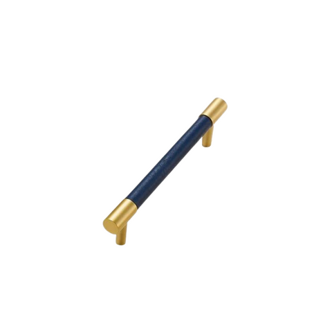 Kara Solid Brass & Leather Handle | Gold & Blue
