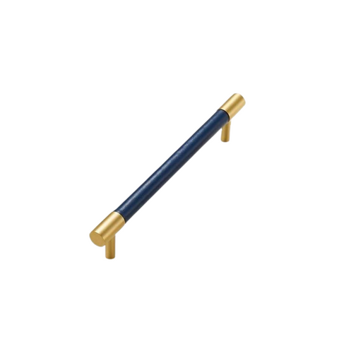 Kara Solid Brass & Leather Handle | Gold & Blue