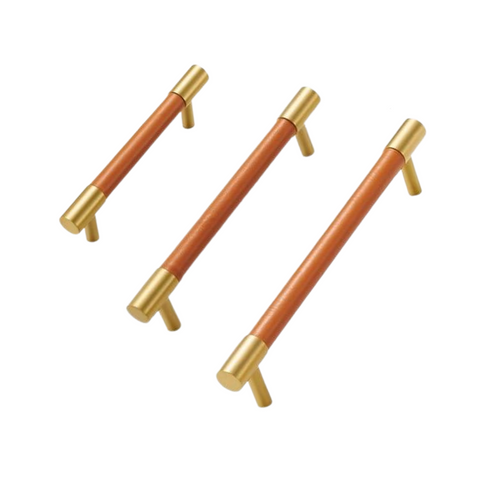 Kara Solid Brass & Leather Handle | Gold & Orange