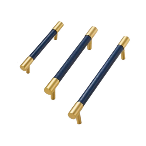 Kara Solid Brass & Leather Handle | Gold & Blue