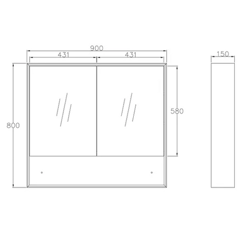 MARLO Mirror Shaving Cabinet 900mm Matte Black