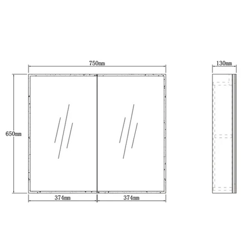 LED MOONLIGHT Mirror Shaving Cabinet 750mm 2 Doors