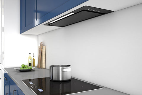850mm Onboard Undermount Rangehood – Black Glass Finish