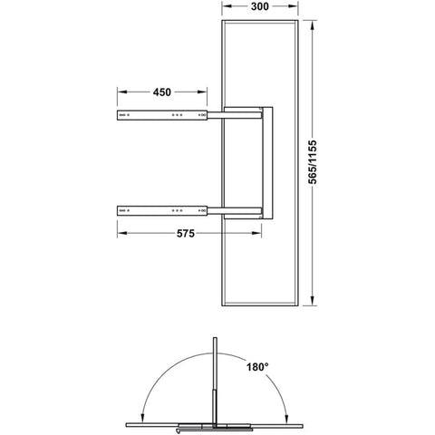 Extending Pivot Mirror - 500mm height Material: Aluminium Finish: Anthracite Dimension (HxWxD): 500 x 160 x38mm Extension length: 350mm Hafele