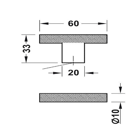 Graf Knurled T Knob 60mm Dull Brushed Nickel