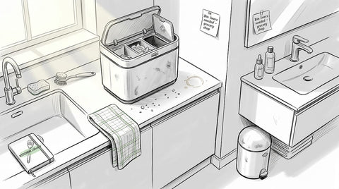 Joseph Joseph and Wesco waste bins in real kitchens and bathrooms