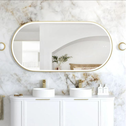 NOOSA LED Oval Metal Frame Mirror 1500x750mm Brushed Gold