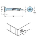Hospa Pozidrive Countersunk Screws Version: With Central Hole for cap fixing Material: Steel Finish: Galvanised Type of head: Countersunk with central hole Drive: Cross recess PZ Thread: Partially threaded Thread Ø: 4.5 mm Head Ø H: 9.0 mm Head thickness