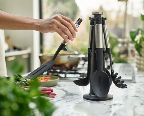 Elevate™ Stainless-steel Silicone 5-piece Utensils Carousel Set