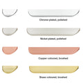 Luxe Furniture Handle | 4 Finishes | 2 Sizes Material: Zinc Alloy Finish: Chrome-plated, polishedNickel-plated, polishedCopper coloured, brushedBrass coloured, brushed Hole Centres: 32 mm160 mm Dimensions: 50 x 24 mm178 x 24 mm Note: Please order screws s