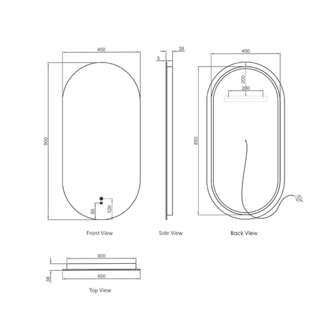NOOSA LED Oval Frameless Mirror 900x450mm