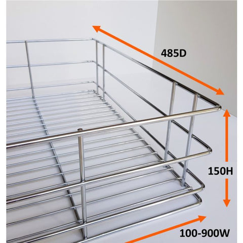Pull Out Pantry Wire Basket Side Mount (150mm High)