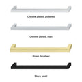 Studio Furniture Handle | 4 Finishes | 7 Sizes Material: Zinc-alloy Finish: Chrome-plated, polishedChrome-plated, mattBlack, mattBrass, brushed Hole Centres: 96 mm128 mm160 mm192 mm224 mm320 mm Dimensions: 105 x 28 mm137 x 28 mm169 x 28 mm201 x 28 mm233 x