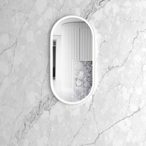 NOOSA LED Oval Metal Framed Mirror 900x450mm Matte White