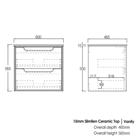 Vanity BYRON Wall Hung 600mm Natural Oak