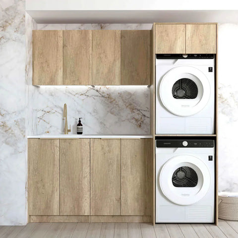 Byron Natural Oak Laundry Cabinet with Stone Top Set 1960x600x2100mm (Style C)