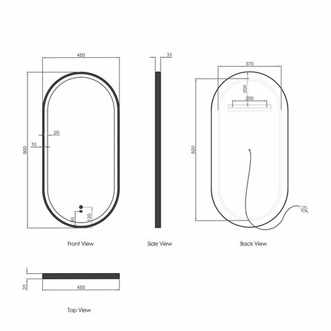 NOOSA LED Oval Metal Framed Mirror 900x450mm Matte White