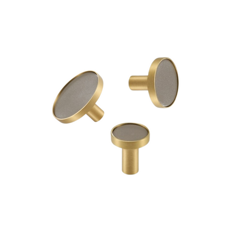 Kara Solid Brass & Leather Knob | Gold & Grey