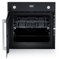 Hafele 60cm 5 Function Side Opening Oven Features: 67 Litre gross cavity63 Litre net cavityTouch control programmable timerTriple glazed cool touch doorSide wire racks: 5 levelsEasy grip knobsInterior lightA set of telescopic runnersLeft hand door hinging
