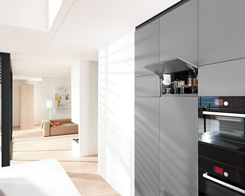 Blum AVENTOS Overhead Stay HK-S Lift Mechanism Set with TIP-ON in White. Power Factor: 960 - 2215. Cabinet height to maximum of 600mm *20K2E00.06*