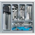 Hettich OrgaTray 440 white plastic cutlery insert for kitchen drawers, adjustable tray for organized utensil storage.