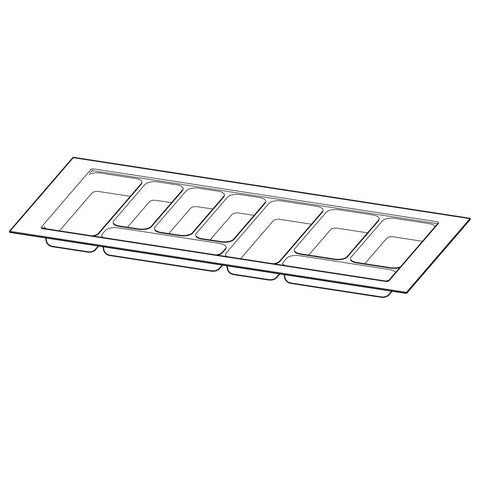 Hettich OrgaTray 440 white plastic cutlery insert for kitchen drawers, adjustable tray for organized utensil storage.