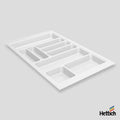 Hettich OrgaTray 440 white plastic cutlery insert for kitchen drawers, adjustable tray for organized utensil storage.