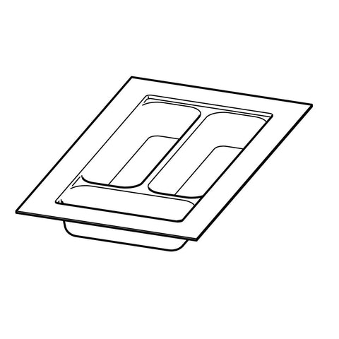 Hettich OrgaTray 440 white plastic cutlery insert for kitchen drawers, adjustable tray for organized utensil storage. OrgaTray 440 kitchen drawer organizer for cabinet widths 251–300 mm