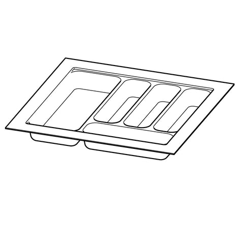 Hettich OrgaTray 440 white plastic cutlery insert for kitchen drawers, adjustable tray for organized utensil storage. OrgaTray 440 kitchen drawer organizer for cabinet widths 351–400 mm