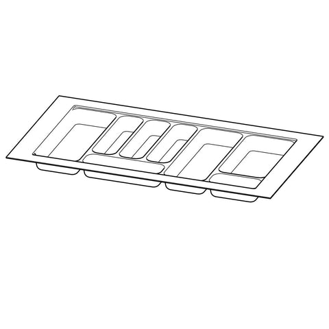 Hettich OrgaTray 440 white plastic cutlery insert for kitchen drawers, adjustable tray for organized utensil storage. OrgaTray 440 kitchen drawer organizer for cabinet widths 701–800 mm