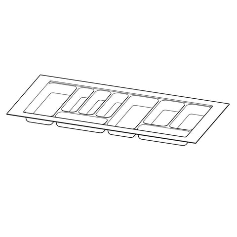 Hettich OrgaTray 440 white plastic cutlery insert for kitchen drawers, adjustable tray for organized utensil storage. OrgaTray 440 kitchen drawer organizer for cabinet widths 801–900 mm