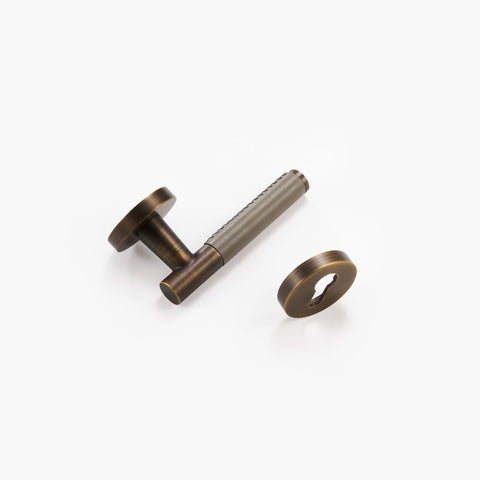 Kara Solid Brass & Leather Door Lever | Bronze & Grey