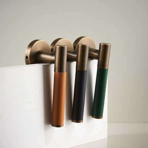 Kara Solid Brass & Leather Door Lever | Bronze & Orange