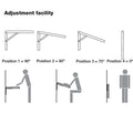 Adjustable Folding Bracket Material: Steel Version: With locking mechanism Finish: White coated Capacity: 75 kg per piece (150 kg per pair) Function: To raise bracket lift support arm and allow to engage automaticallyTo fold down lift the support arm and