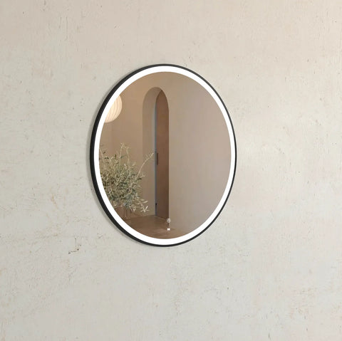BONDI LED Round Metal Frame Mirror 800x800mm Matte Black