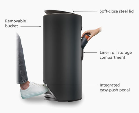 Arc™ 30L Easy-push Matt Black Pedal Bin