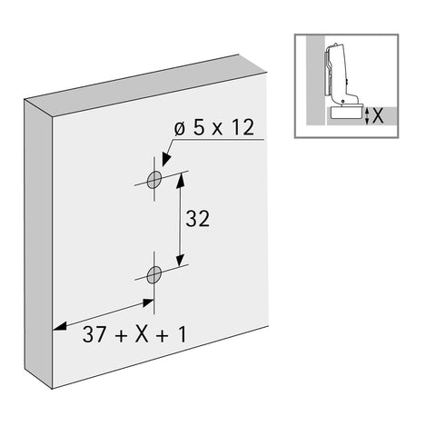 Cross Mounting Plate With Oblong Hole Height Adjustment, Nickel Plated, Hole Line 37 x 32 mm, With Euro Screws (For Drilling ø 5 x 12 mm), Distance 8.0 mm