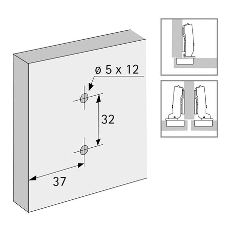 Cross Mounting Plate With Oblong Hole Height Adjustment, Nickel Plated, Hole Line 37 x 32 mm, With Euro Screws (For Drilling ø 5 x 12 mm), Distance 8.0 mm
