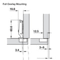 Hafele 94º Mini Series 400 Hinges Version: For narrow frames Material: Steel (cup)Zinc-alloy (hinge arm) Finish: Nickel-plated Min. Drilling depth: 11.5 mm Adjusting facility: Lateral adjustment from -1.5 to +5.5 mmHeight adjustment from -2 to +2 mm Fixin
