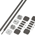 Discreet reinforcement kit for tall cabinet doors, designed to prevent warping or bowing over time. Suitable for vertical or horizontal installation on hinged or sliding wooden doors 16 mm thick or more. Includes steel threaded rod, zinc alloy tensioner, and plastic trim components in black or white. Recess-mounted for seamless integration, with easy tension adjustment via hex nut.