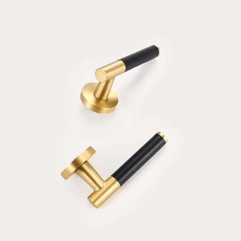 Kara Solid Brass & Leather Door Lever | Gold & Black